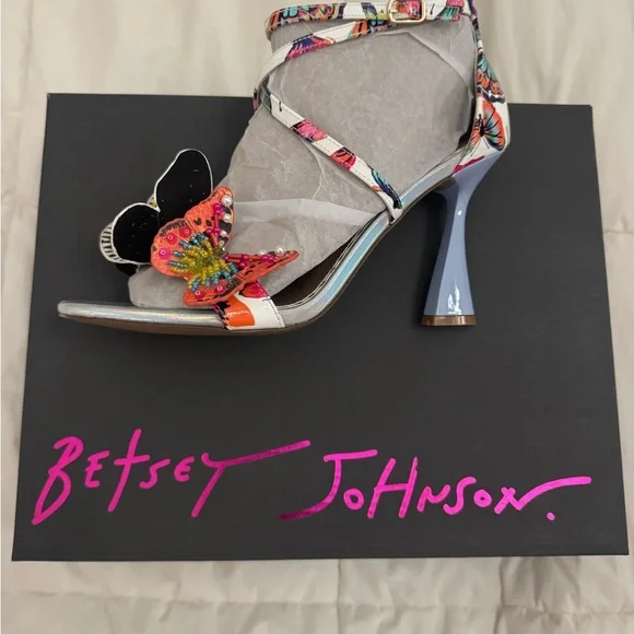 NIB Betsey Johnson Colorful Butterfly Strappy Heels - Picture 2 of 6